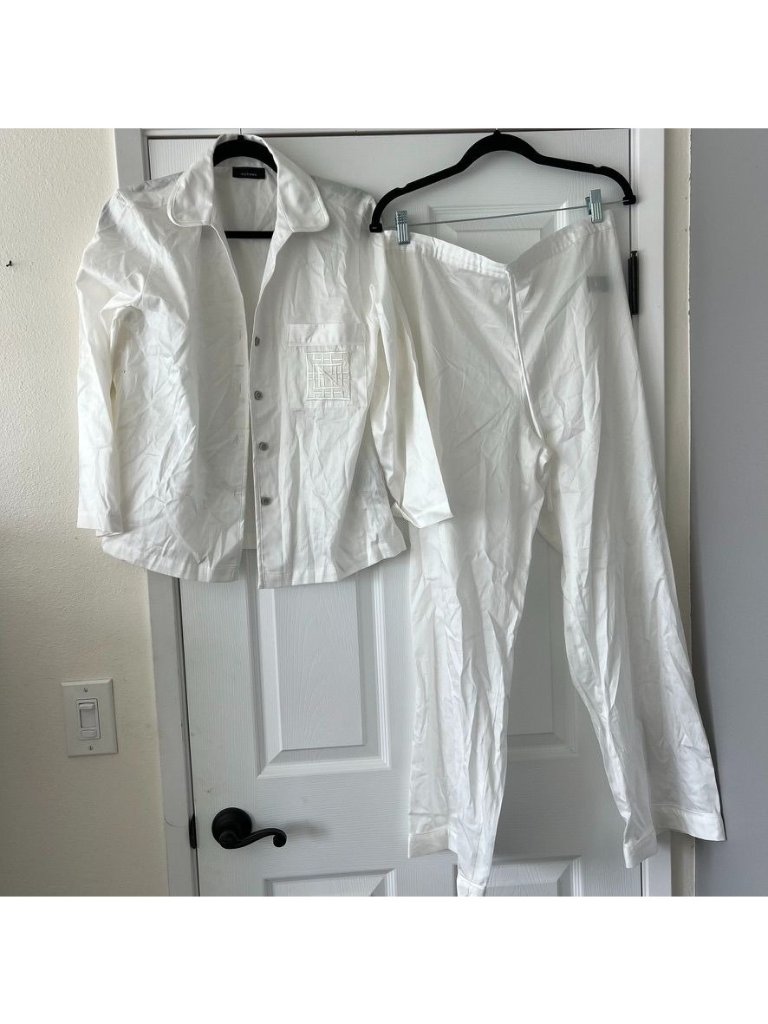 2pc Natori Cotton Sateen Embroidered Essentials Notch Pajama Set Size Medium